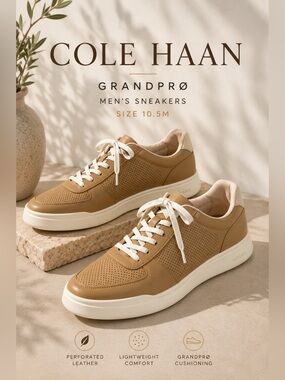 Cole Haan GrandPrø Perforated Leather Sneakers Tan Men’s Size 10.5M